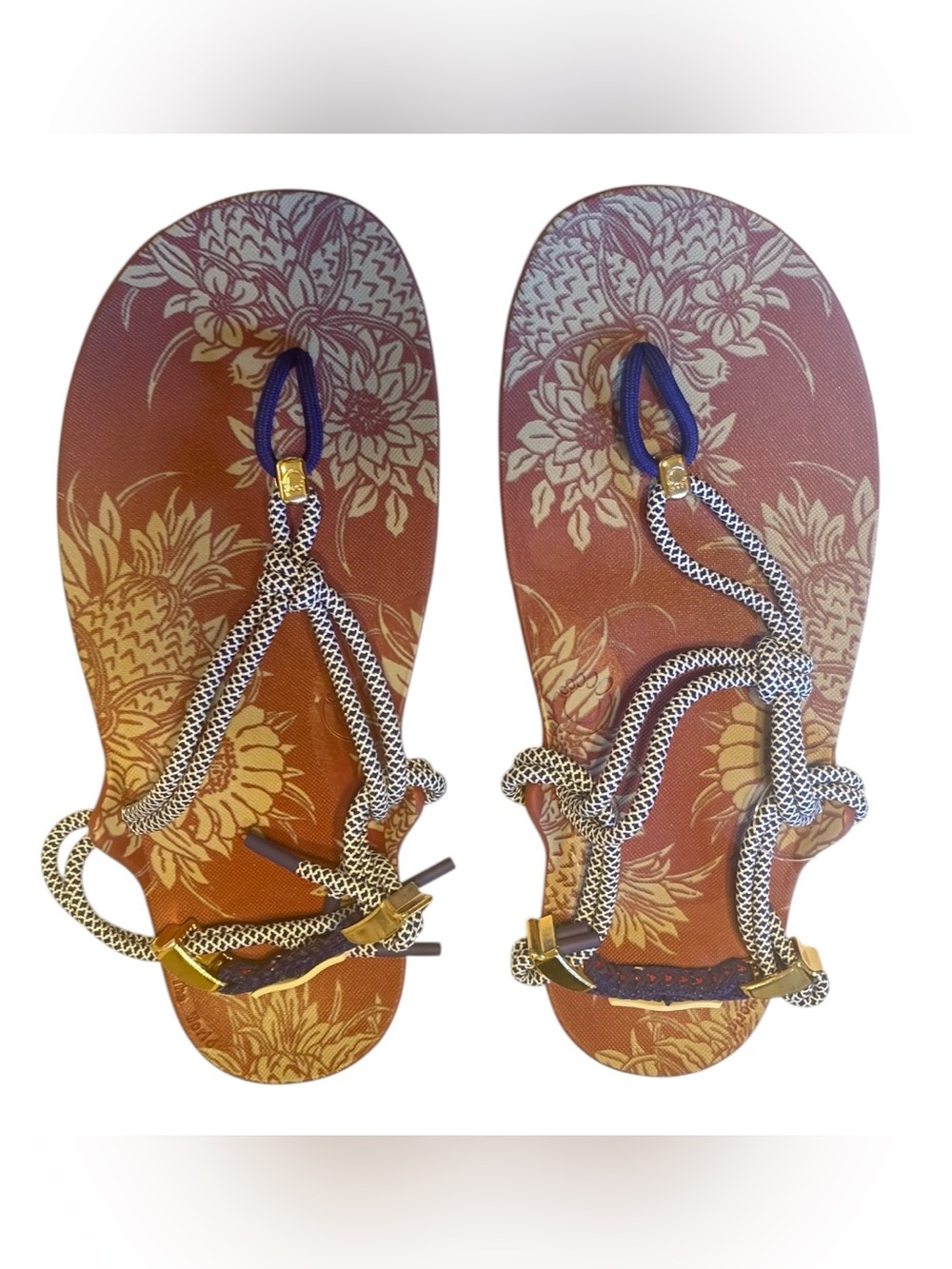 J. Crew Xeroshoes Floral Rope-Strap Sandals in Burgundy and Navy Size 7 NWOT